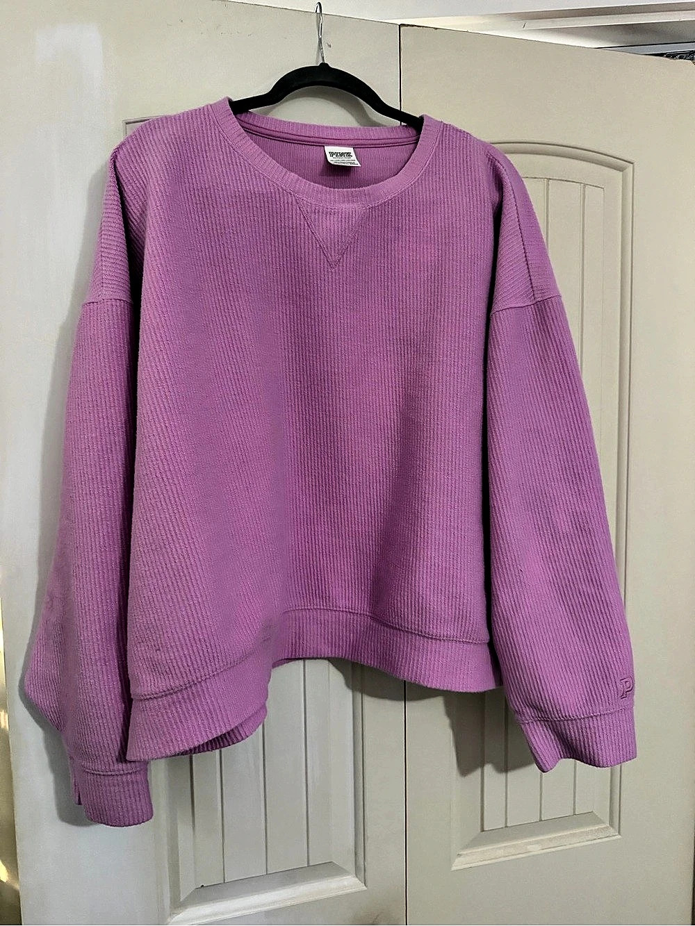 PINK Ribbed Crewneck Sweatshirt Purple Pink XXL Like New
